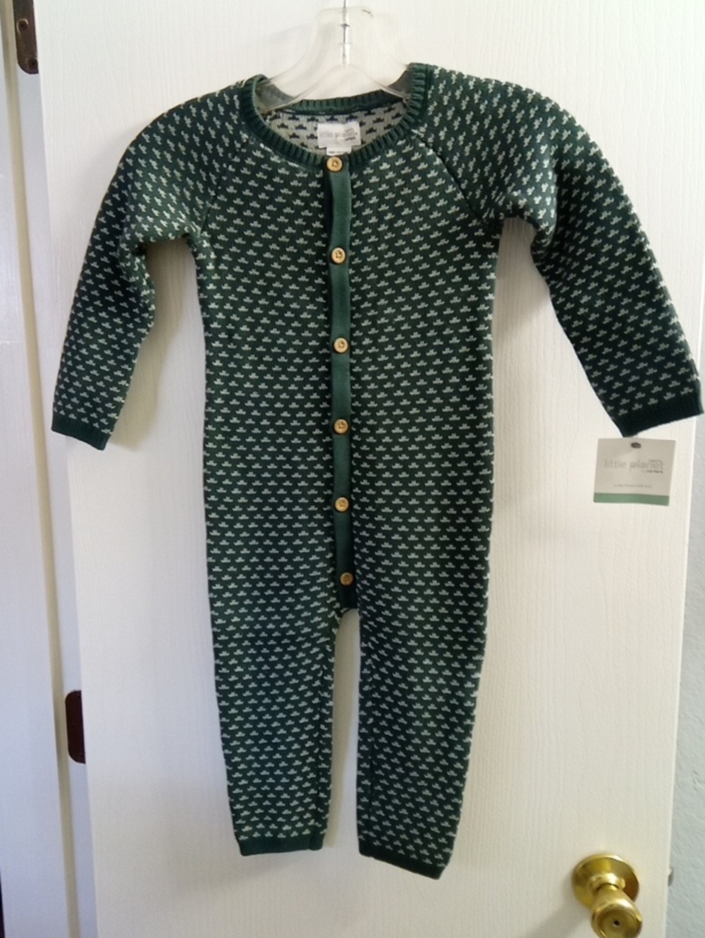 Green Patterned Knit One-Piece Bodysuit for Kids